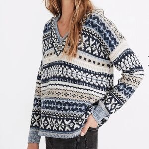Madewell Forrest Fair Isle Dancer V Neck Pullover Wool Blend Sweater Size S